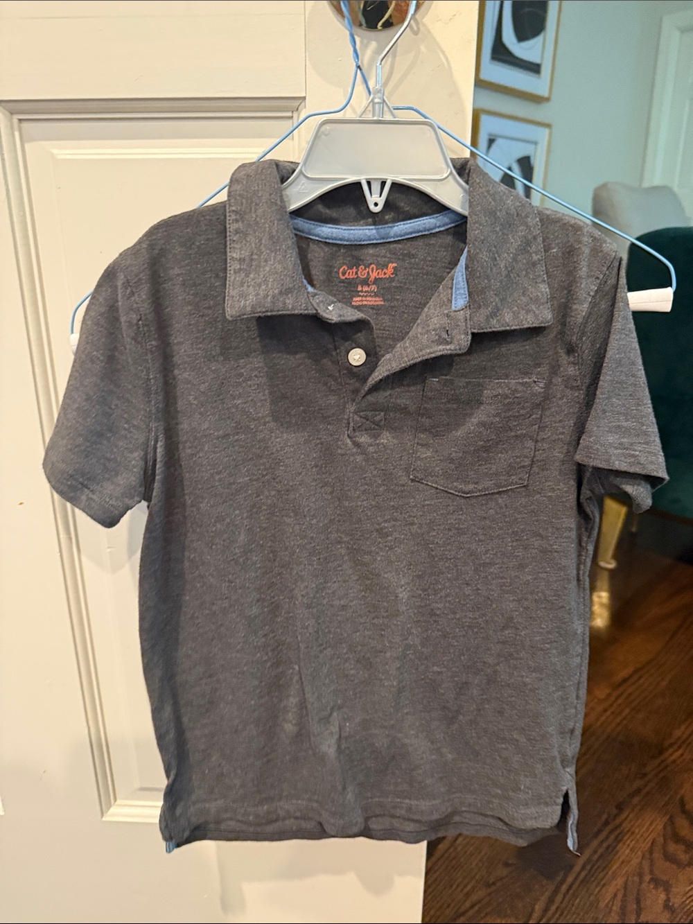 Cat & Jack Heather Gray Short Sleeve Polo with Chest Pocket